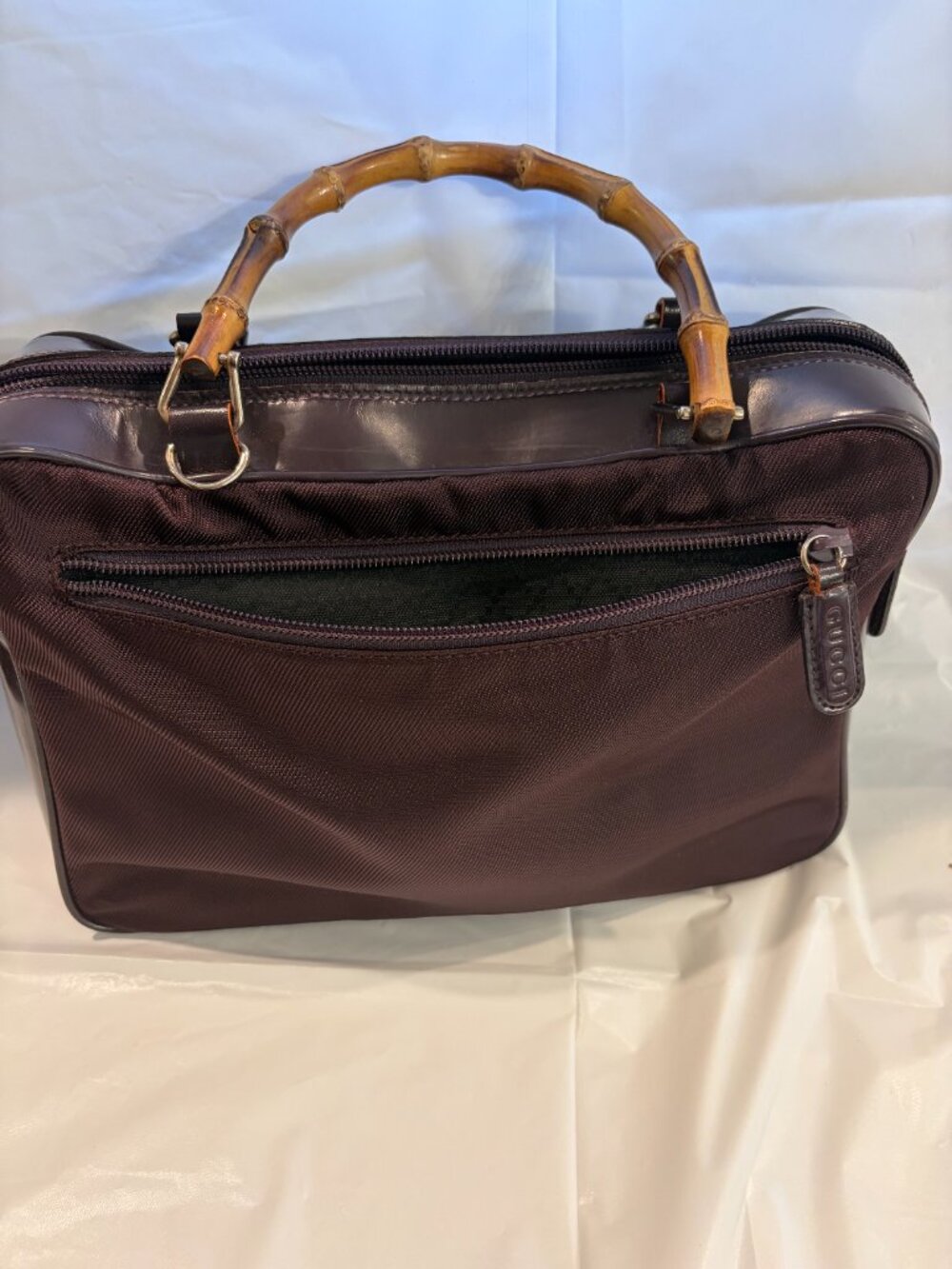 Gucci Classic Double Bamboo Handle Dark Purple Handbag - Picture 2 of 14
